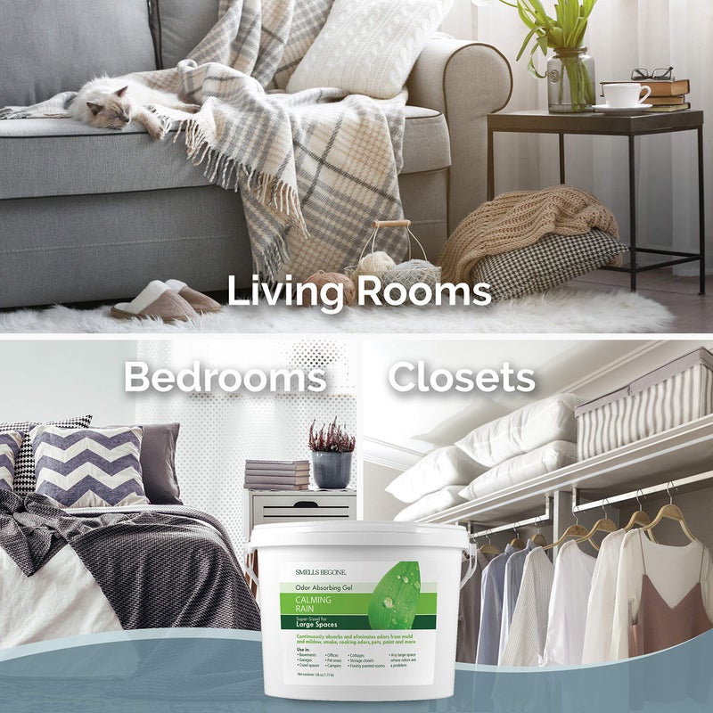 SMELLS BEGONE 1-Gallon Odor Absorber Gel - Air Freshener & Odor Eliminator for Homes, Garages & Commercial Buildings - Industrial Size - Calming Rain Scent - Image 5